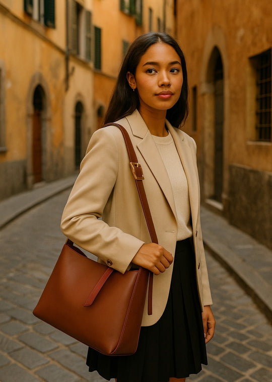 Borsa in pelle Julia + 1 pochette gratuita