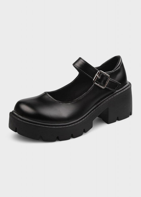 Bonnie - Oxfords Scarpe con Tacco in Pelle Verniciata Nera Stivaletti