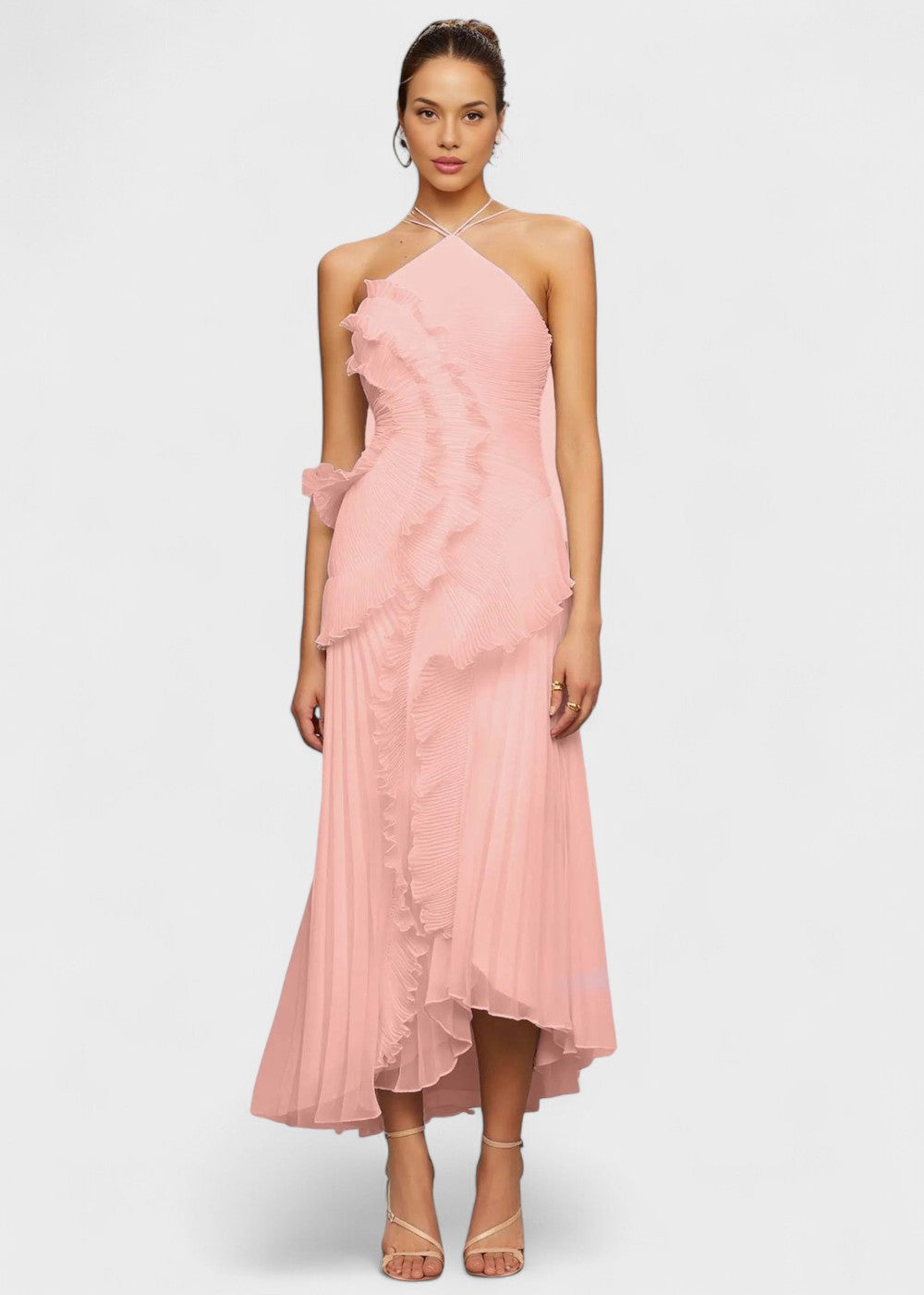 Elegante abito con scollo all'americana e balze a cascata - Vichy Signature